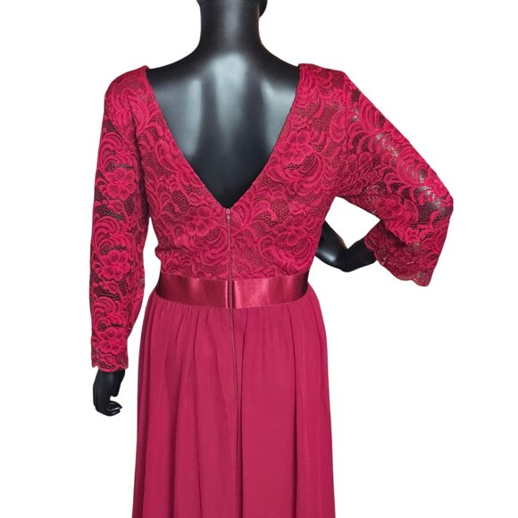 Red Illusion Lace Top Chiffon Maxi Dress - Ever Pretty - Picture 9 of 13